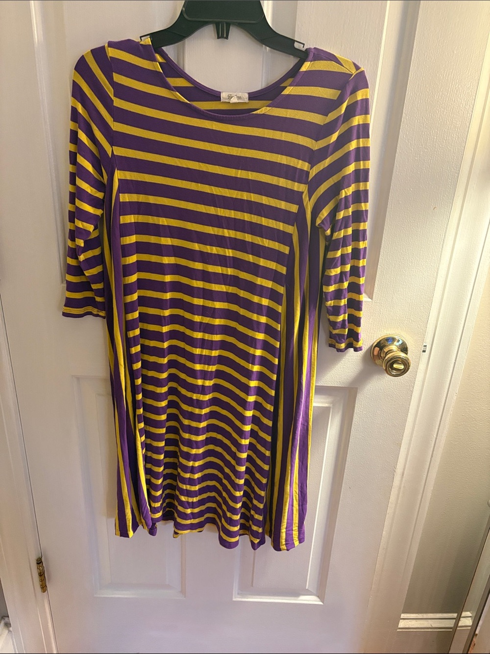 Purple and Yellow Striped Long Sleeve Dress - Classic Fit